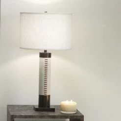 Sheridan 32 Inch 150.00 Watt White Hide & Oil Rubbed Bronze Metal Table Lamp Portable Light -Jamie Young Store 1sher tlwh 4