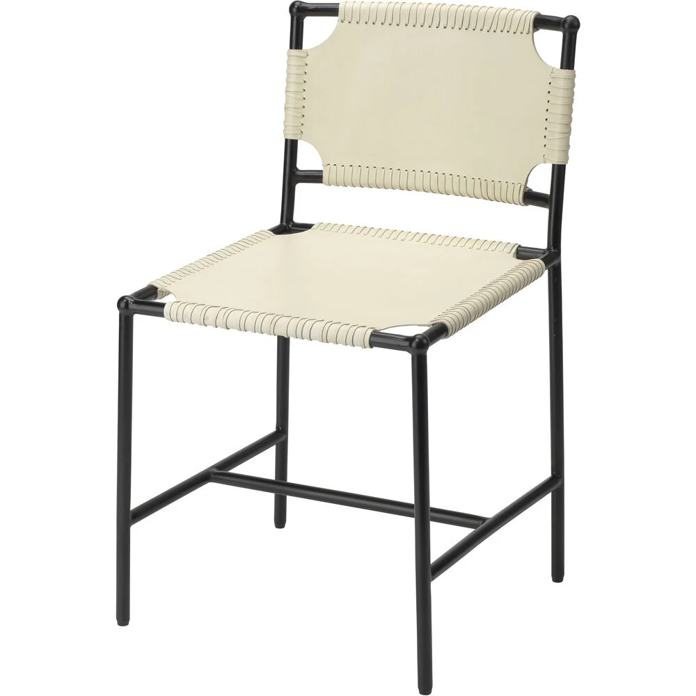 Asher Off White Leather & Black Forged Iron Dining Chair 1 Asher Off White Leather & Black Forged Iron Dining Chair
