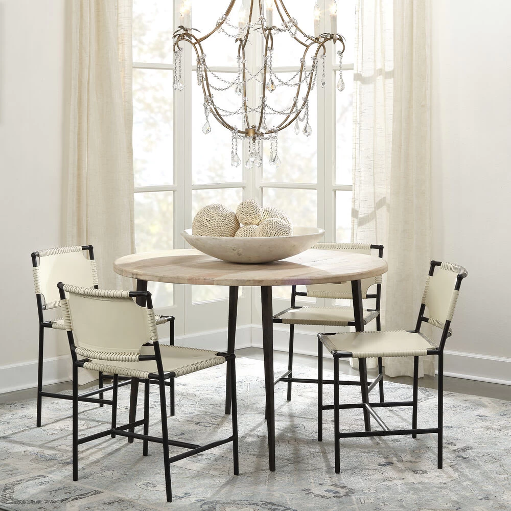 Asher Off White Leather & Black Forged Iron Dining Chair 9 Asher Off White Leather & Black Forged Iron Dining Chair - Image 9