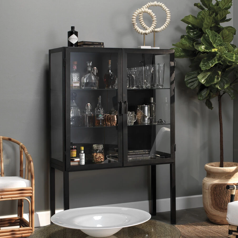 Chauncey Wide Black Iron & Clear Glass Curio Bar Cabinet 8 Chauncey Wide Black Iron & Clear Glass Curio Bar Cabinet - Image 8