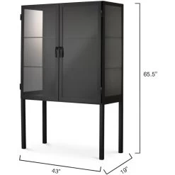 Chauncey Wide Black Iron & Clear Glass Curio Bar Cabinet 14 Chauncey Wide Black Iron & Clear Glass Curio Bar Cabinet -Jamie Young Store 20chau cabbk 8203