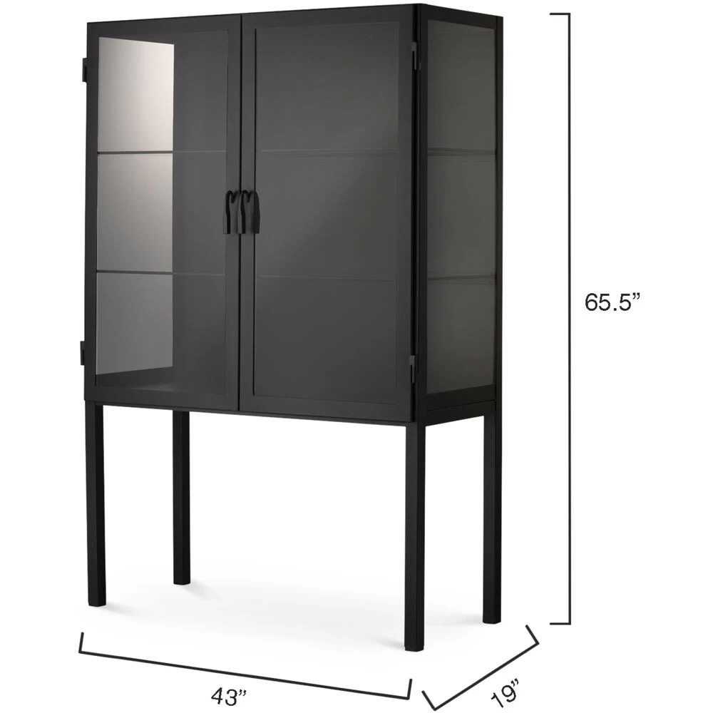 Chauncey Wide Black Iron & Clear Glass Curio Bar Cabinet 7 Chauncey Wide Black Iron & Clear Glass Curio Bar Cabinet - Image 7