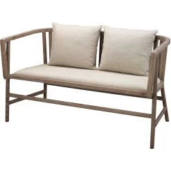Grayson Off White Linen & Grey Washed Wood Settee