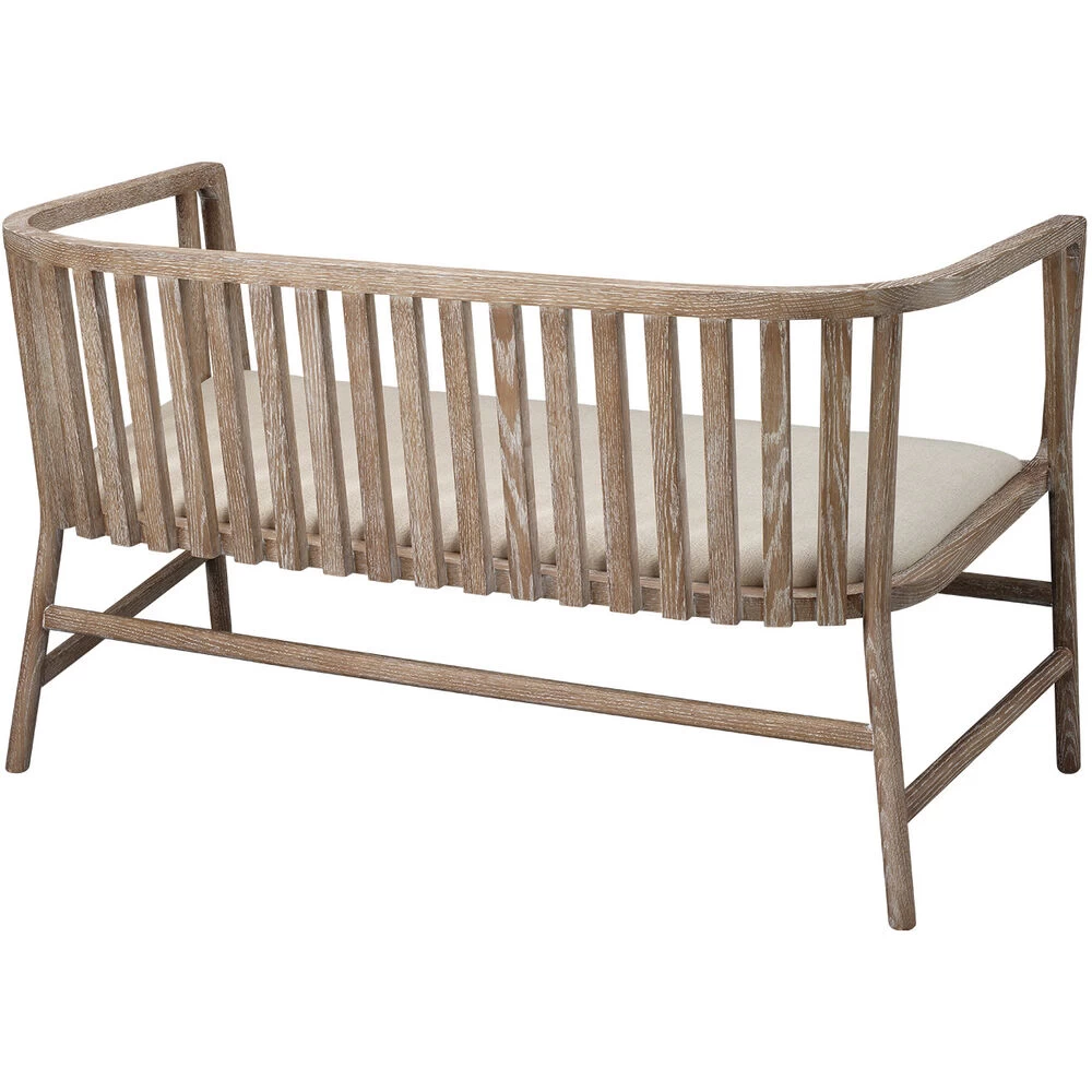Grayson Off White Linen & Grey Washed Wood Settee 2 Grayson Off White Linen & Grey Washed Wood Settee - Image 2