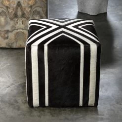 Nantucket Criss Cross 16 Inch Espresso Hide W/ White Hide Stripes Ottoman -Jamie Young Store 20nant otes 2