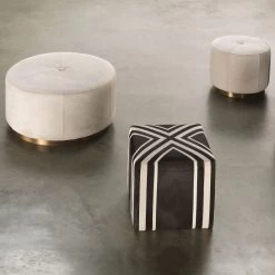 Nantucket Criss Cross 16 Inch Espresso Hide W/ White Hide Stripes Ottoman -Jamie Young Store 20nant otes 4