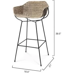 Nusa 40 Inch Natural Rattan & Black Steel Bar Stool -Jamie Young Store 20nusa bsna 6