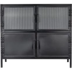 Vitrino 33.5 X 30 Inch Black 4 Door Side Table