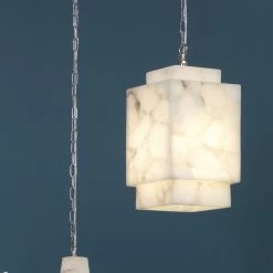 Borealis 1 Light 9 Inch Alabaster Pendant Ceiling Light, Cube 8 Borealis 1 Light 9 Inch Alabaster Pendant Ceiling Light, Cube -Jamie Young Store 5borcub pewh 1
