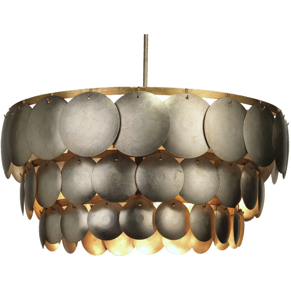 Calypso 4 Light 30 Inch Champagne Leaf W/ Gold Leaf Trim Three Tier Chandelier Ceiling Light 2 Calypso 4 Light 30 Inch Champagne Leaf W/ Gold Leaf Trim Three Tier Chandelier Ceiling Light - Image 2