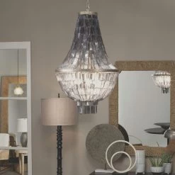 Capsize 5 Light 20 Inch Black Mother Of Pearl And Champagne Leaf Metal Chandelier Ceiling Light -Jamie Young Store 5caps chbk 8