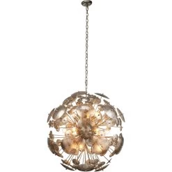 Constellation Round 12 Light 30 Inch Antique Mercury Glass & Champagne Leaf Chandelier Ceiling Light -Jamie Young Store 5cons mgch 2