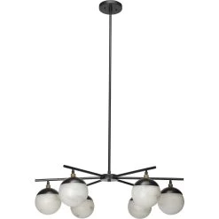 Metro 6 Light 40 Inch Faux White Alabaster And Oil Rubbed Bronze Chandelier Ceiling Light, Antique Brass Accents