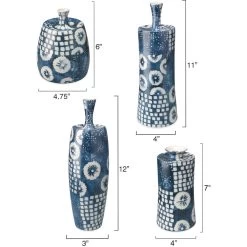 Block Print 12 X 4.75 Inch Vases, Set Of 4 16 Block Print 12 X 4.75 Inch Vases, Set Of 4 -Jamie Young Store 7bloc vabl 2