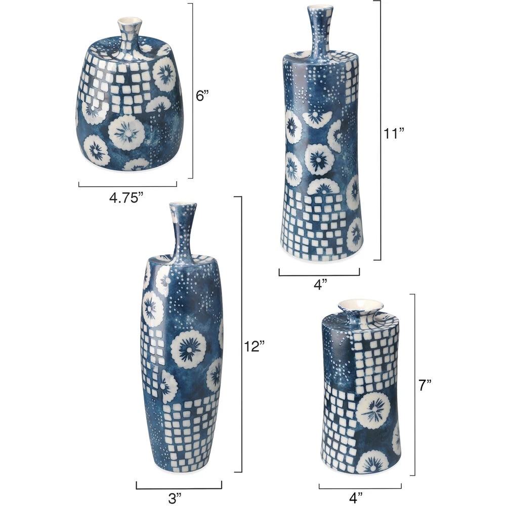 Block Print 12 X 4.75 Inch Vases, Set Of 4 3 Block Print 12 X 4.75 Inch Vases, Set Of 4 - Image 3