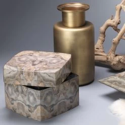 Ink Blot Curved 8 X 8 Inch Grey & Cream Lacquer Box -Jamie Young Store 7ink cubxgr 17