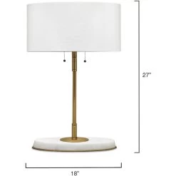 Barcroft 28 Inch 25.00 Watt Antique Brass & White Table Lamp Portable Light 7 Barcroft 28 Inch 25.00 Watt Antique Brass & White Table Lamp Portable Light -Jamie Young Store 9barcrtlabwh 2