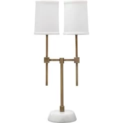 Minerva 10 Inch 25.00 Watt Antique Brass & White Twin Shade Console Lamp Portable Light