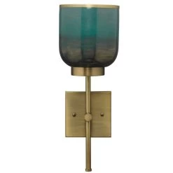 Antique Brass Aqua Metallic Glass Vapor Single Sconce