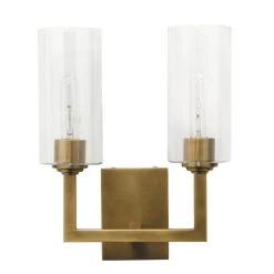 Antique Brass Glass Linear Double Wall Sconce