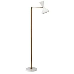 Antique Brass White Aluminum Pisa Swing Arm Floor Lamp