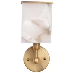 Antique Brass White Iron Alabaster Ghost Axis Wall Sconce