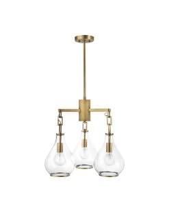 Brass & Glass Tear Drop Three Arm Chandelier