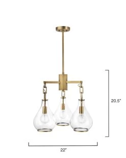 Brass & Glass Tear Drop Three Arm Chandelier -Jamie Young Store loomlan brass and glass tear drop three arm chandelier jamie young chandeliers 5 33038009794773