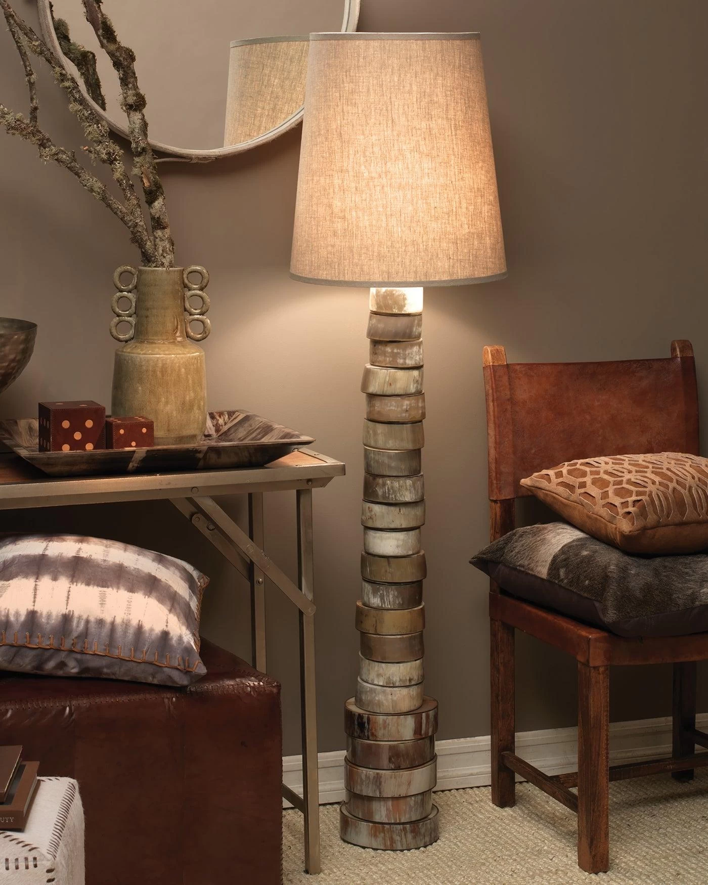 Brown Faux Buffalo Horn Stacked Floor Lamp 2 Brown Faux Buffalo Horn Stacked Floor Lamp - Image 2