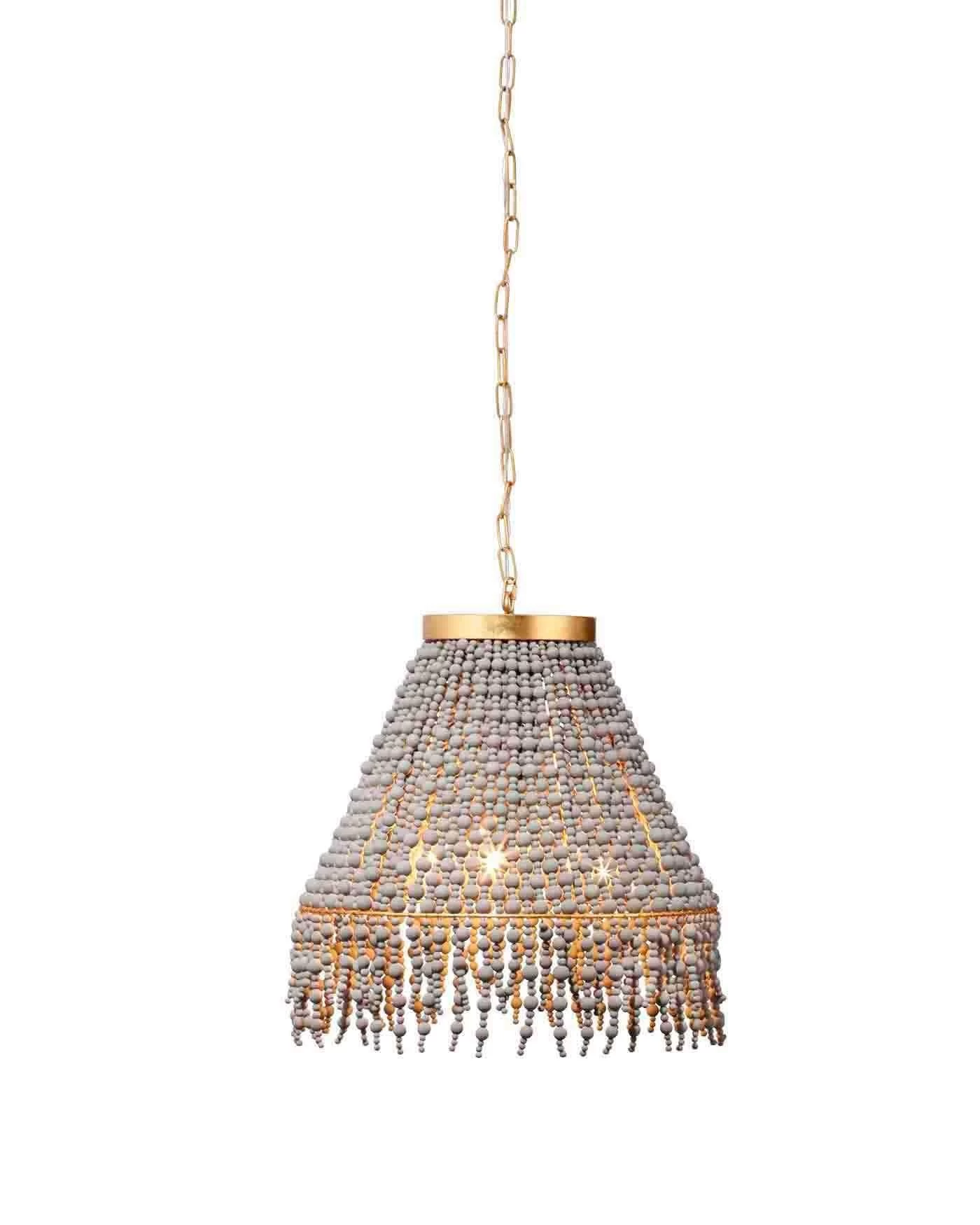 Coastal Style Antique Grey Wood Beaded Cone Chandelier 2 Coastal Style Antique Grey Wood Beaded Cone Chandelier - Image 2