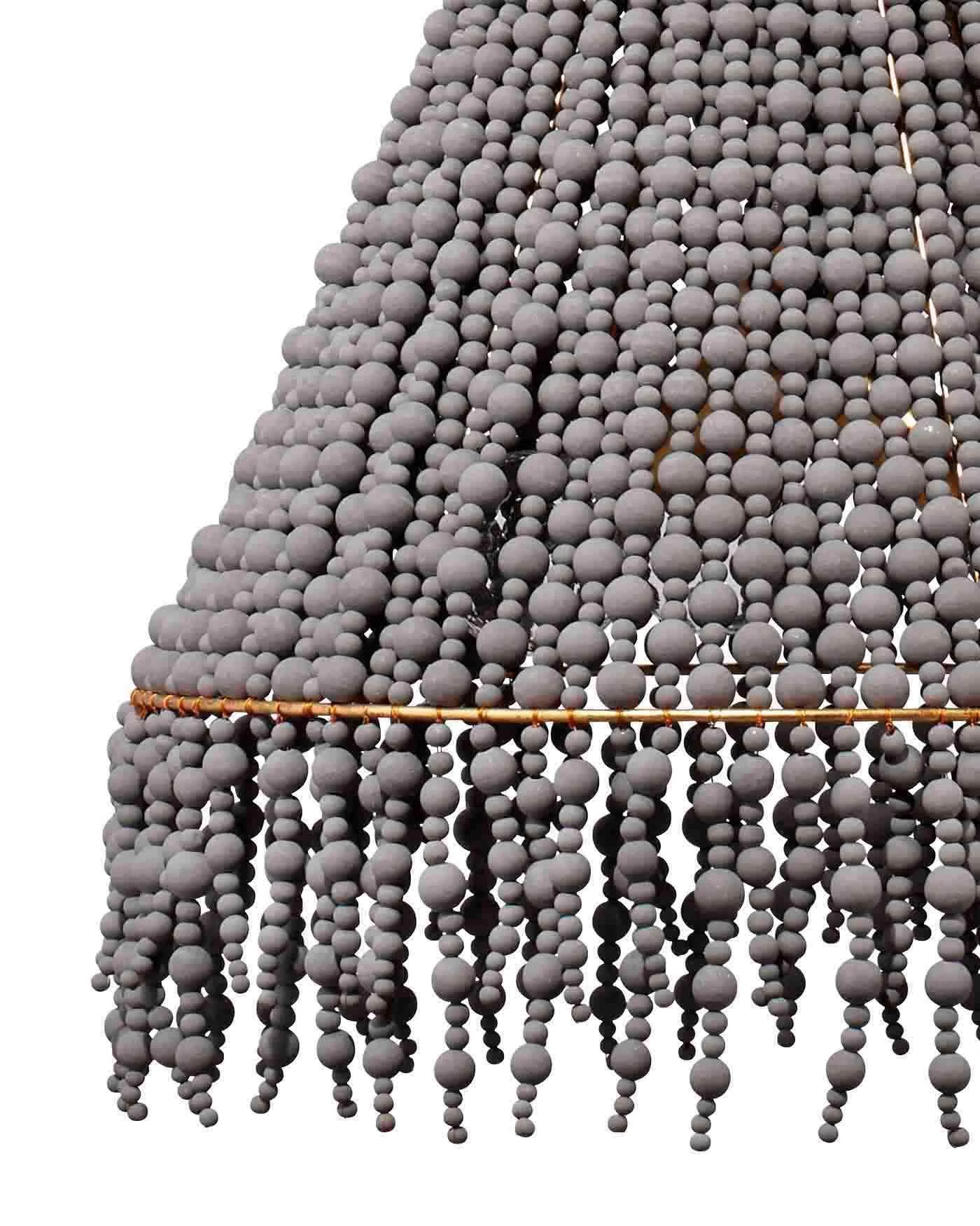 Coastal Style Antique Grey Wood Beaded Cone Chandelier 3 Coastal Style Antique Grey Wood Beaded Cone Chandelier - Image 3
