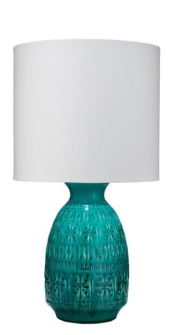 Coastal Style Aqua Ceramic Frieze Table Lamp