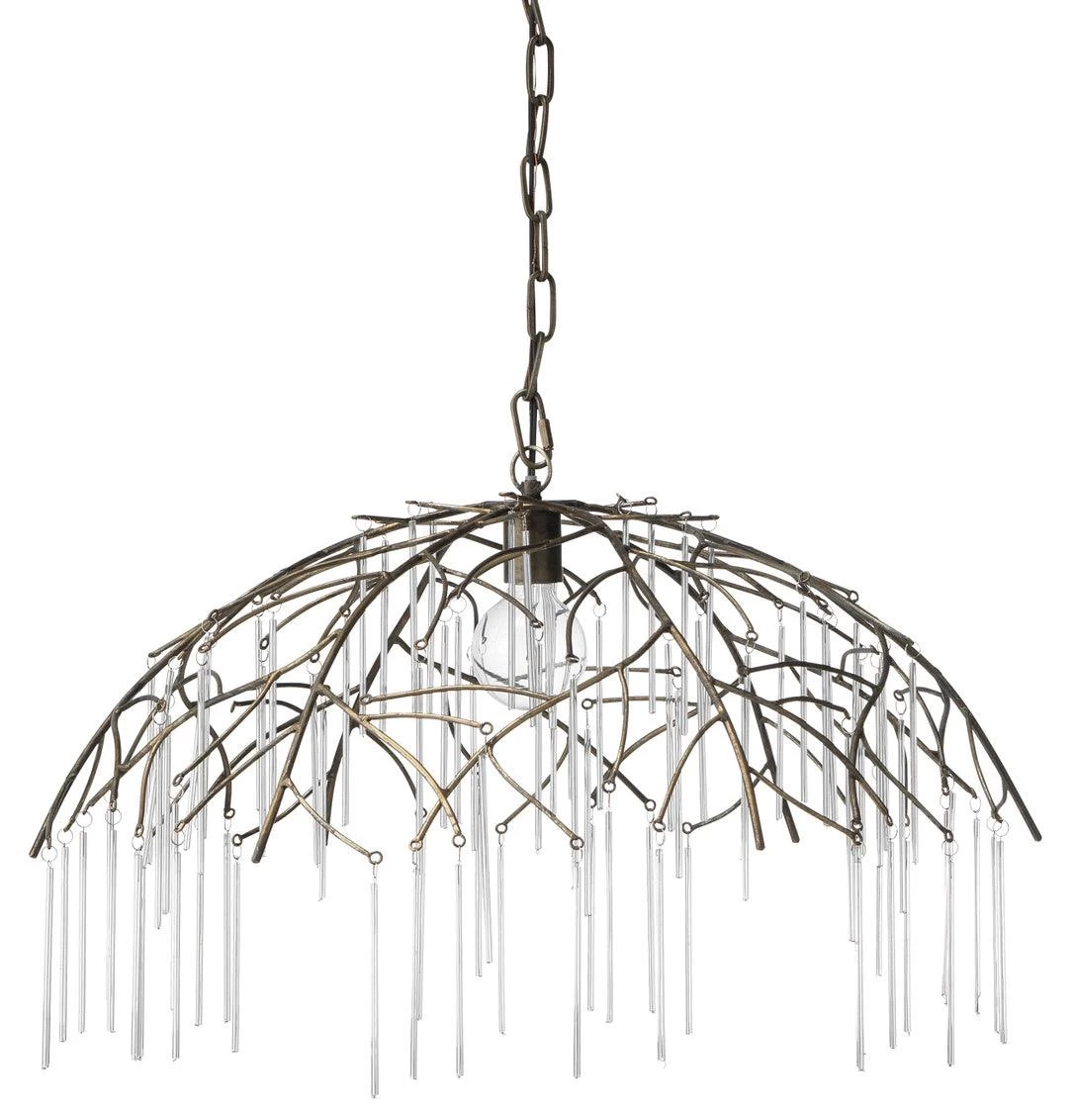 Coastal Style Brass Glass & Glass Vine Pendant 1 Coastal Style Brass Glass & Glass Vine Pendant