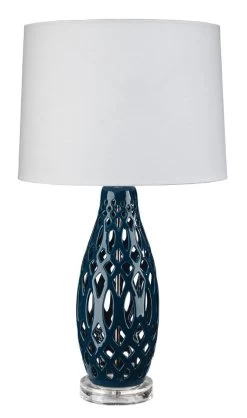 Coastal Style Filigree Dark Blue Ceramic Table Lamp