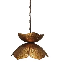 Coastal Style Gold Iron Flowering Lotus Pendant - Large