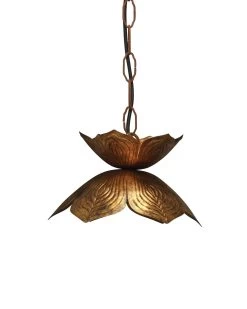 Coastal Style Gold Iron Flowering Lotus Pendant - Small