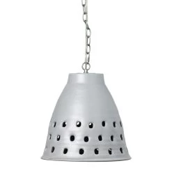 Coastal Style Grey Ceramic Long Perforated Pendant