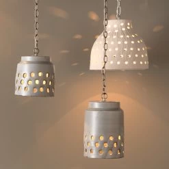 Coastal Style Grey Ceramic Perforated Pendant -Jamie Young Store loomlan coastal style grey ceramic perforated pendant jamie young pendants 3