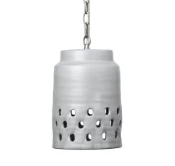 Coastal Style Grey Ceramic Tapered Perforated Pendant