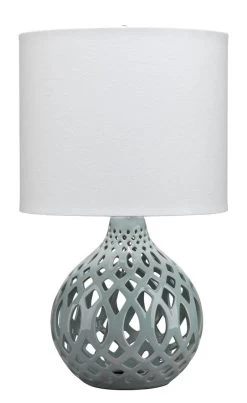 Coastal Style Light Blue Ceramic Fretwork Table Lamp