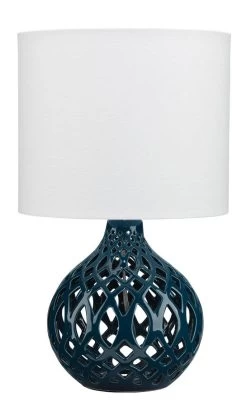 Coastal Style Navy Blue Ceramic Fretwork Table Lamp