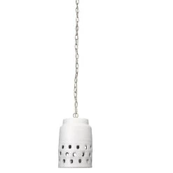 Coastal Style White Ceramic Long Perforated Pendant