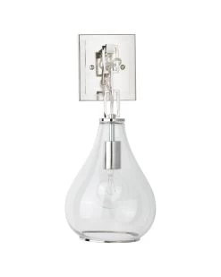 Nickel Clear Glass Tear Drop Hanging Wall Sconce