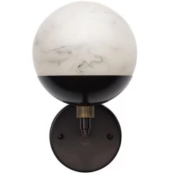 White Oil Rubbed Bronze Faux Alabaster Metro Wall Sconce